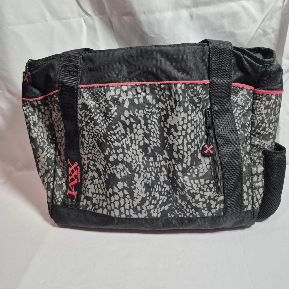 JAX Athletix Insulated Lunch Tote Black Gray Gym Cooler Bag Pink Trim 14